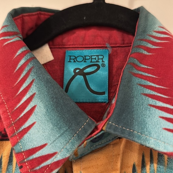 Roper Southwestern Tan Multicolored Print Button Down Cotton Shirt Size XL - Picture 3 of 9